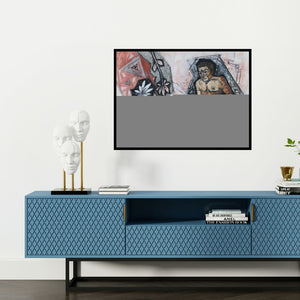 Preview of 'Transformation Into Self 5 (Contemplation)' Painting by Abhishek Chourasia shown on a wall in a furnished room.