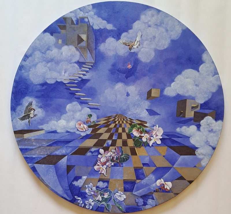 Transforming Life 9' contemporary acrylic painting by artist Sweta Chandra, 24x24 inch, on canvas