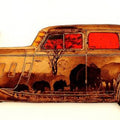 Transportation mixed media titled 'Transhumance', 12x36 inches, by artist Mehul Rathod on Wood