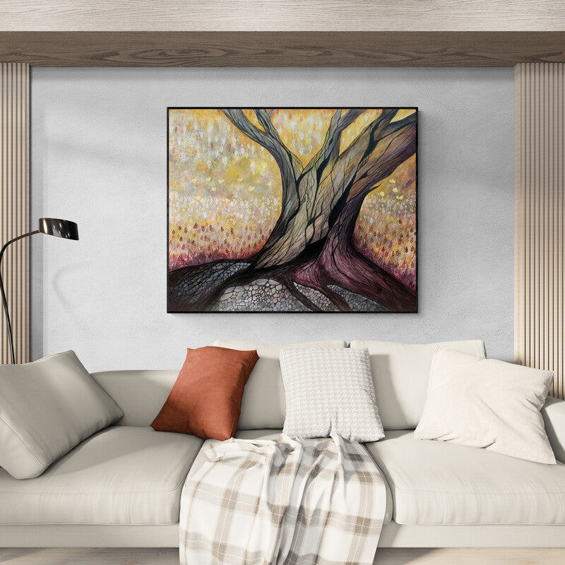 In-situ view of Seby Augustine's 'The Tree' painting in a room