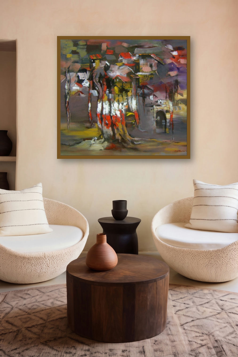 Tree (Urban Roots) by artist Sunil Bambal displayed in a Minimalist gallery