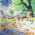 The Tree Has Seen More Than Us' landscape watercolor painting by artist Soven Roy, 14x10 inch, on paper