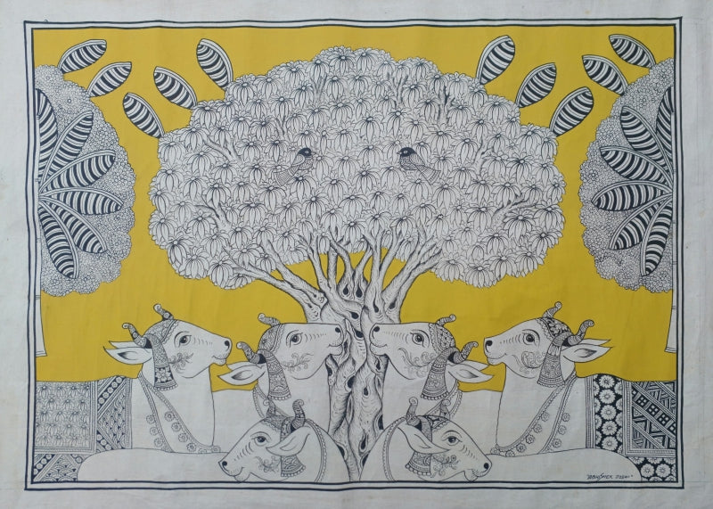 Tree Of Life 2' nature phad traditional Art by artist Abhishek Joshi, 24x36 inch, on handmade cotton canv