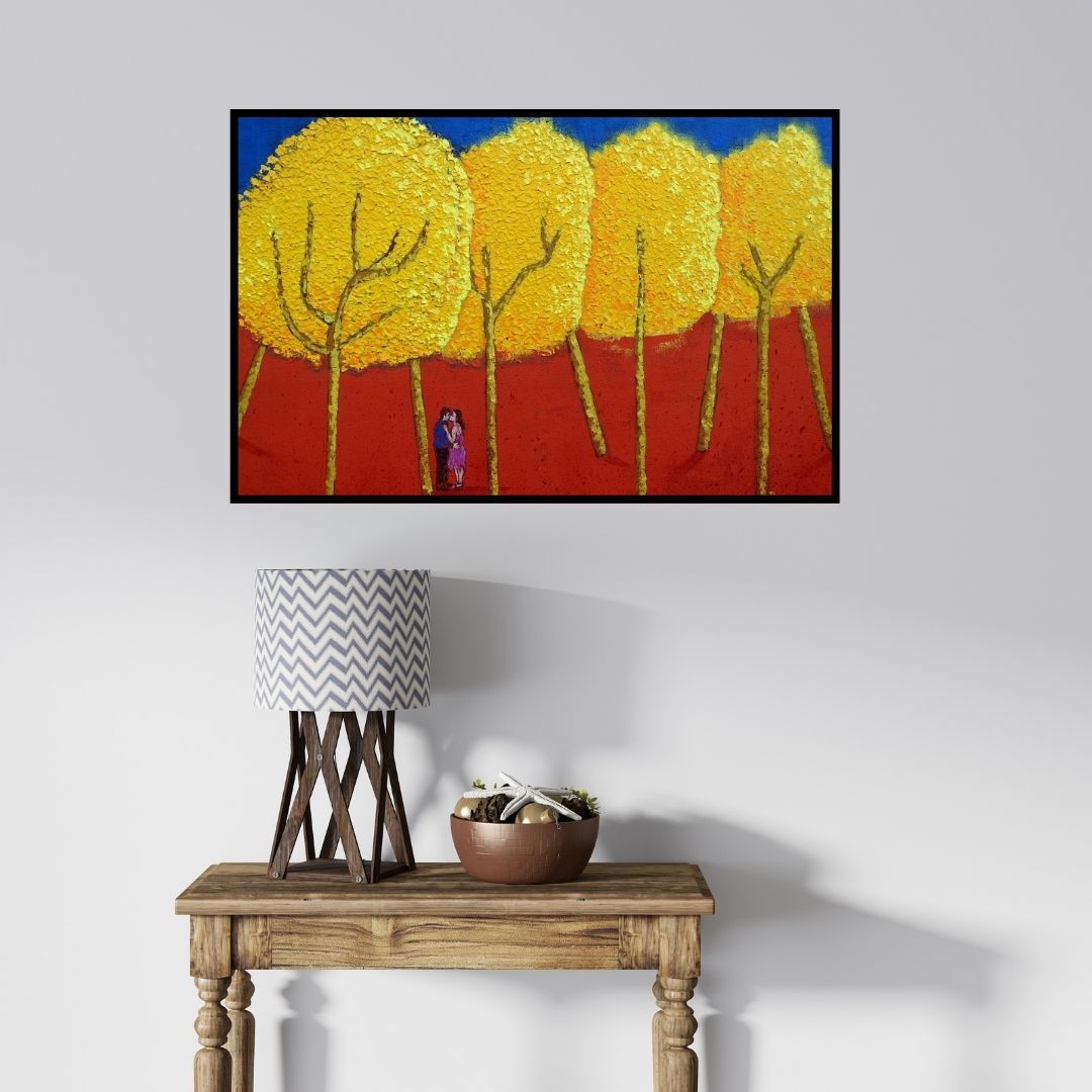 In-situ view of Deepali S's 'Tree Of Life 2 (Golden Embrace)' painting in a room