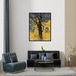 Preview of 'Treescape 107' Painting by Bhaskar Rao shown on a wall in a furnished room.