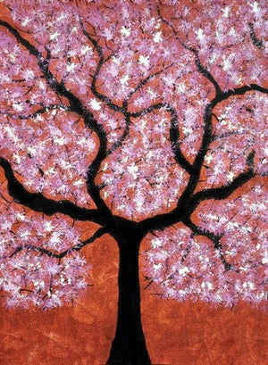 Treescape 2 (Ephemeral Blossoms) by Sumit Mehndiratta, Original Acrylic Nature Painting on Canvas, X-Small Vertical Wall Art