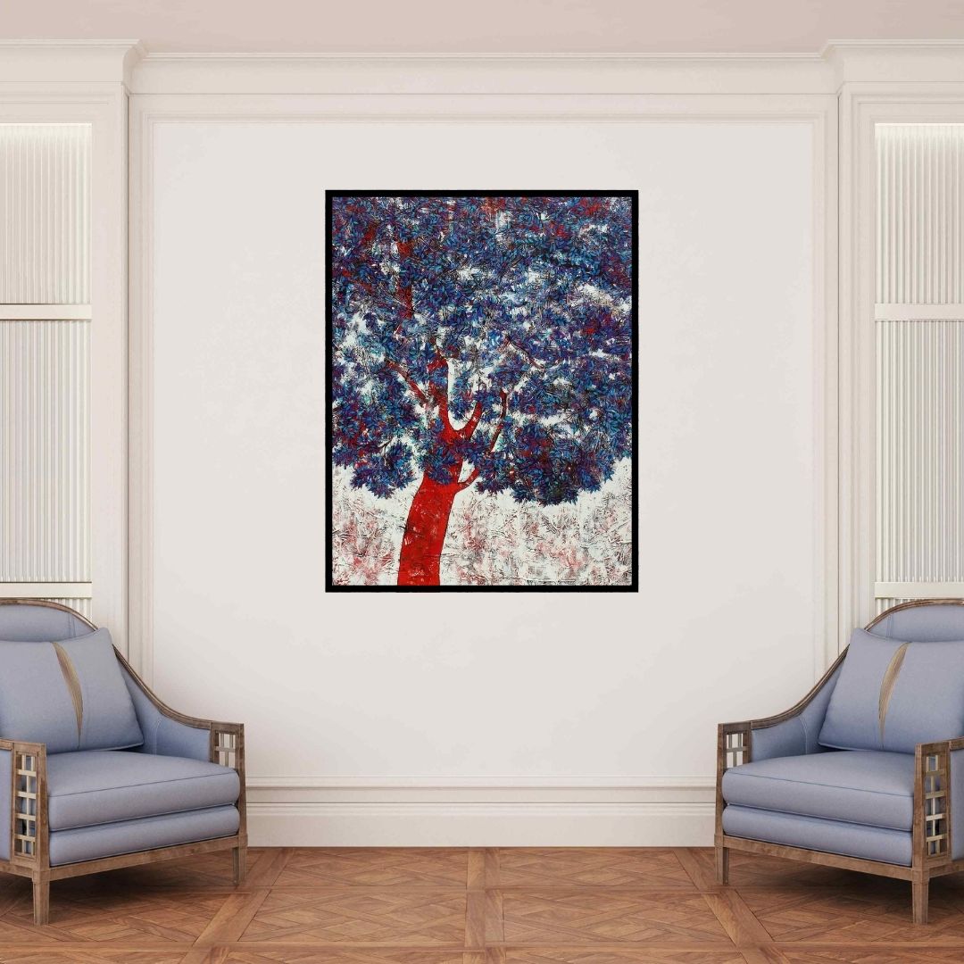 In-situ view of Bhaskar Rao's 'Treescape 56' painting in a room