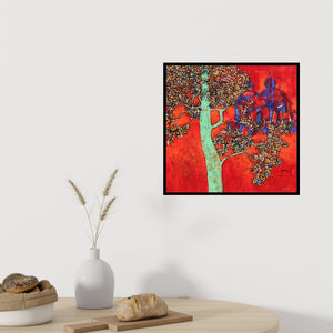 Preview of 'Treescape 58' Painting by Bhaskar Rao shown on a wall in a furnished room.