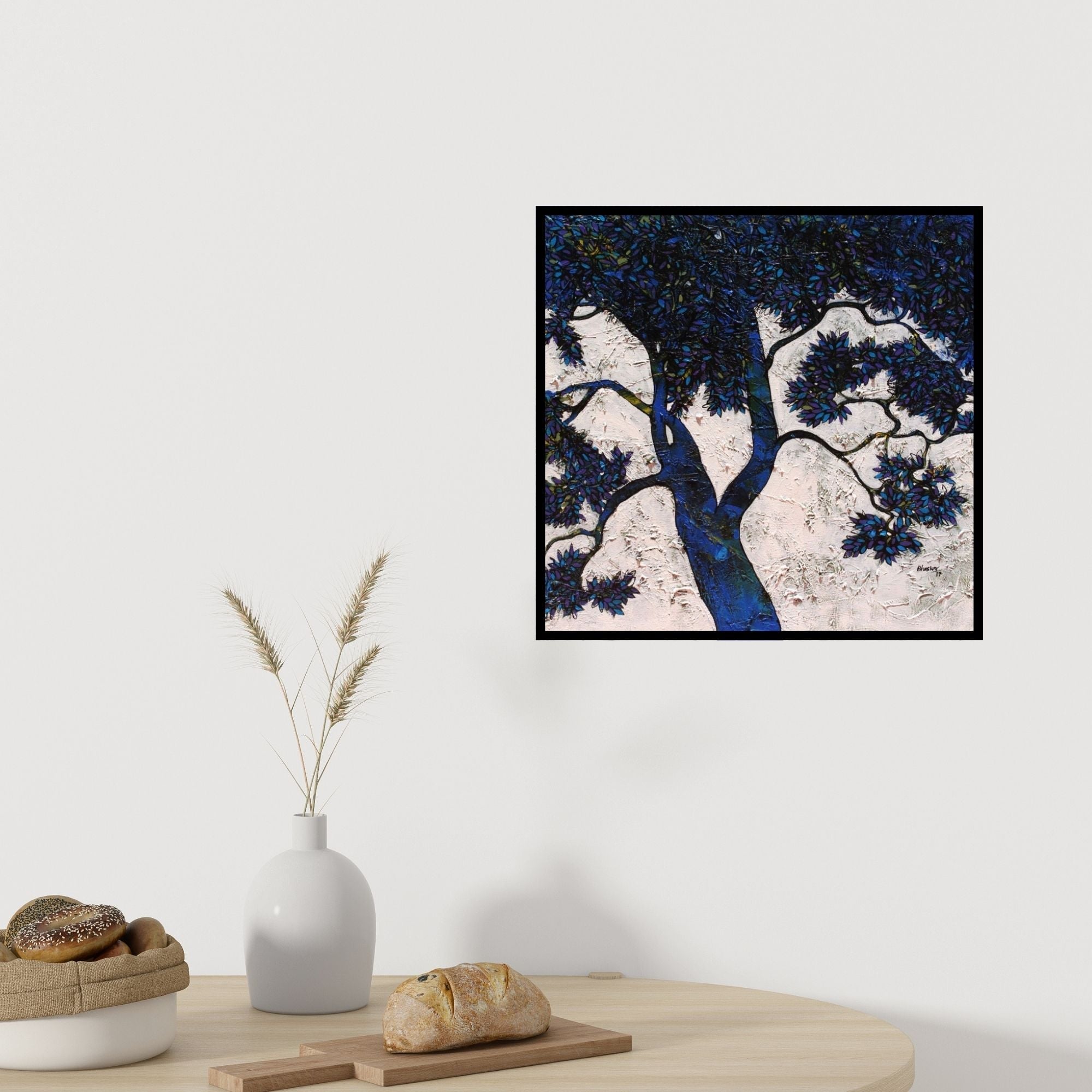 Preview of 'Treescape 64' Painting by Bhaskar Rao shown on a wall in a furnished room.