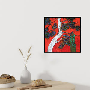 Preview of 'Treescape 7' Painting by Bhaskar Rao shown on a wall in a furnished room.