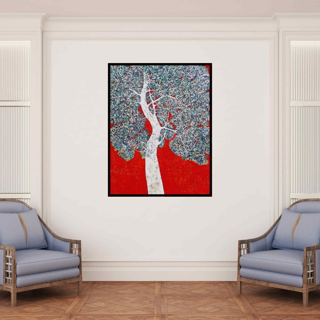 In-situ view of Bhaskar Rao's 'Treescape 98' painting in a room