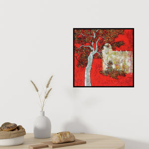 Preview of 'Treescape' Painting by Bhaskar Rao shown on a wall in a furnished room.