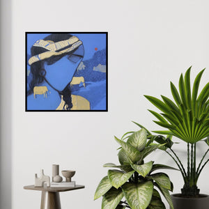 In-situ view of Siddharth Shingade's 'Tribal Boy Blue' painting in a room