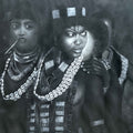 Tribal Glory' figurative charcoal drawing by artist Preeti Ghule, 24x34 inch, on paper