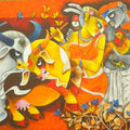contemporary acrylic painting titled 'Tribal love', 36x48 inches, by artist Uttam Manna on Canvas