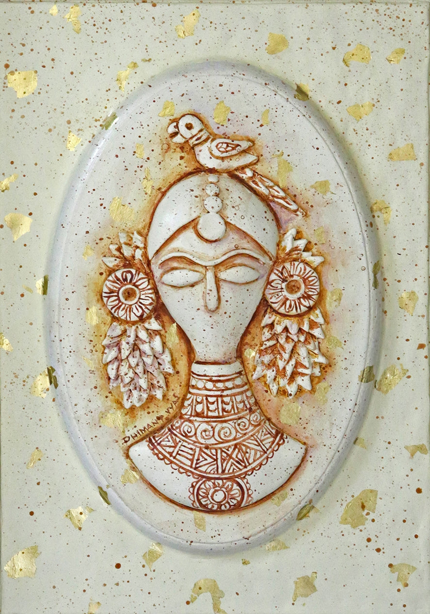 Tribal Queen' figurative mixed-media painting by artist Dhimant Vyas, 17x13 inch, on board