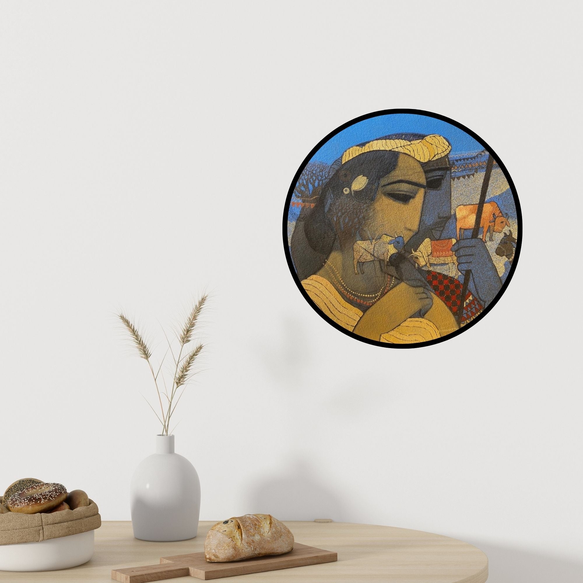 Preview of 'Tribal Series 1' Painting by Siddharth Shingade shown on a wall in a furnished room.