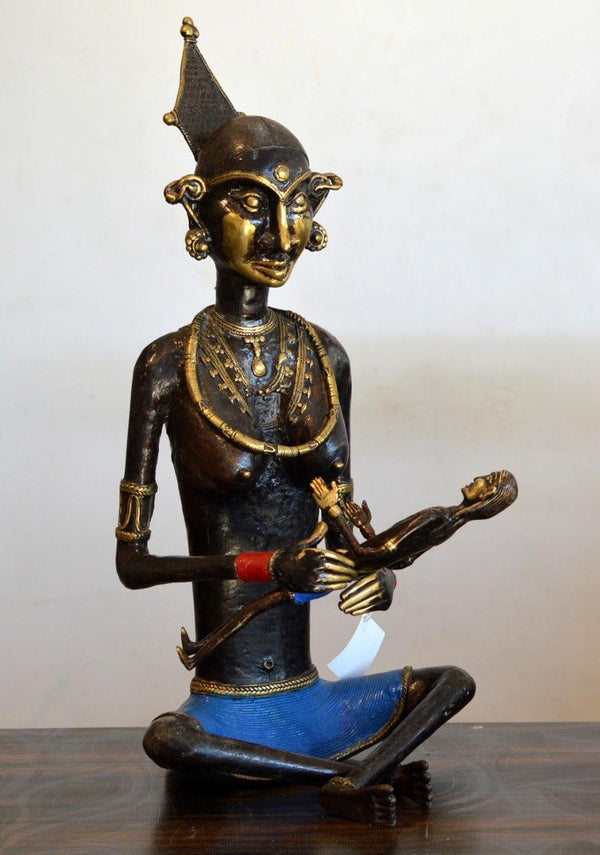 Tribal Working Lady Bachha Wali Sculpture by Kushal Bhansali | ArtZolo.com