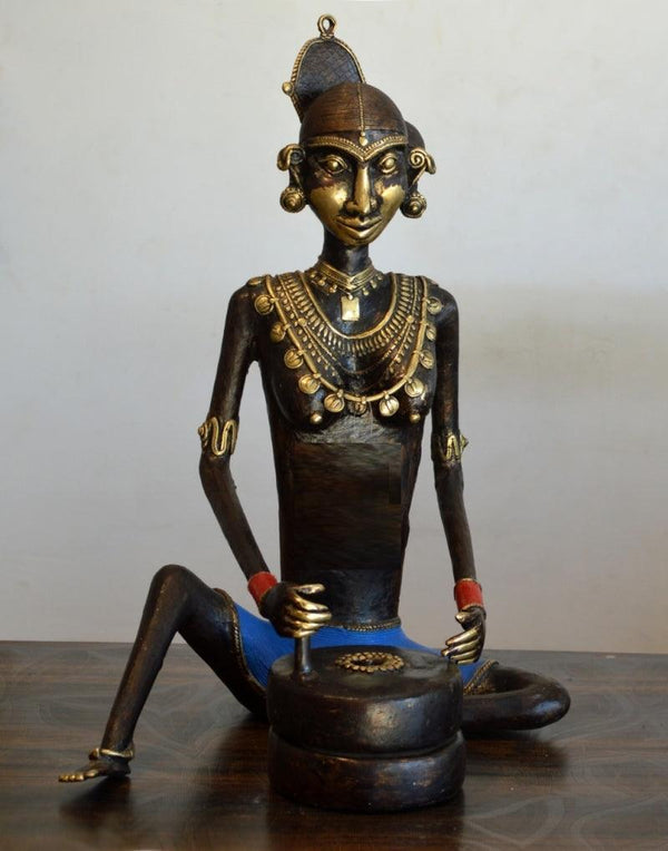 Tribal Working Lady Jatawali Sculpture by Kushal Bhansali | ArtZolo.com