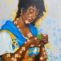 'The Trifolium Girl' figurative oil painting by artist Ganiyat Abdulazeez, 48x36 inch, on canvas