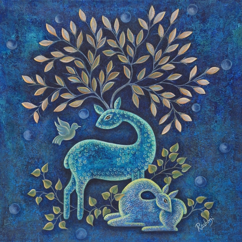 'Tripti' animals acrylic painting by artist Rashmi Shivhare, 18x18 inch, on canvas