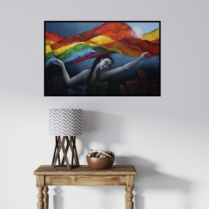 In-situ view of Uttam Bhattacharya's 'True Dreams' painting in a room