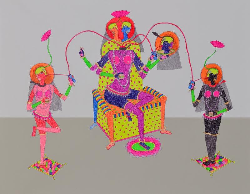 Figurative mixed media painting titled 'True Friendship', 32x42 inches, by artist Priti Singh on Canvas