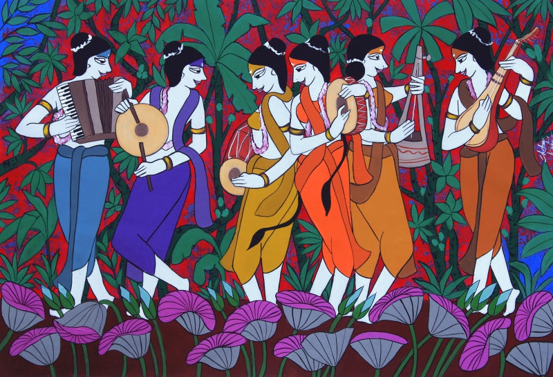 Tune' figurative acrylic painting by artist Chetan Katigar, 33x48 inch, on canvas
