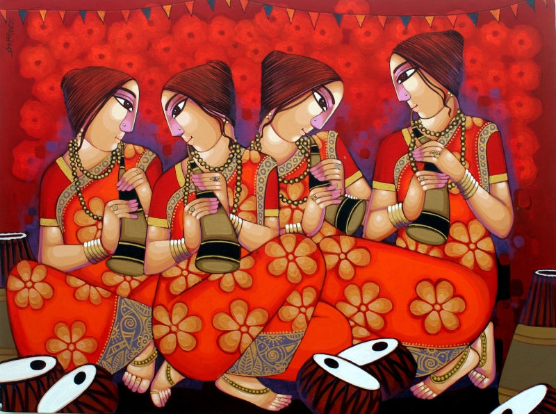 Tune Of Bengal' figurative acrylic painting by artist Sekhar Roy, 36x48 inch, on canvas