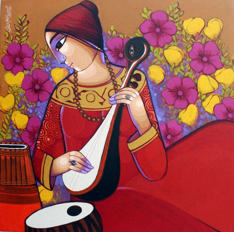 Tune Of Bengal 2' figurative acrylic painting by artist Sekhar Roy, 24x24 inch, on canvas