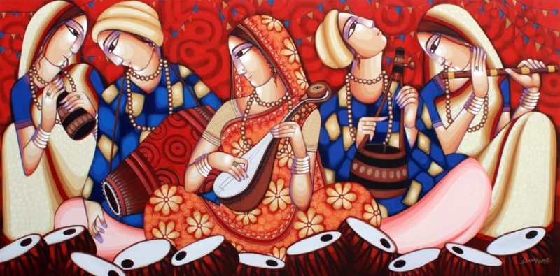 Tune Of Bengal' figurative acrylic painting by artist Sekhar Roy, 36x72 inch, on canvas