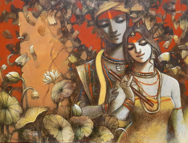 Tune Of Life 2' figurative acrylic painting by artist Subrata Das, 42x48 inch, on canvas