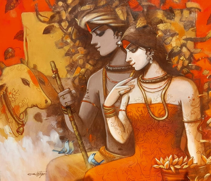 Tune Of Life 3' figurative acrylic painting by artist Subrata Das, 42x48 inch, on canvas