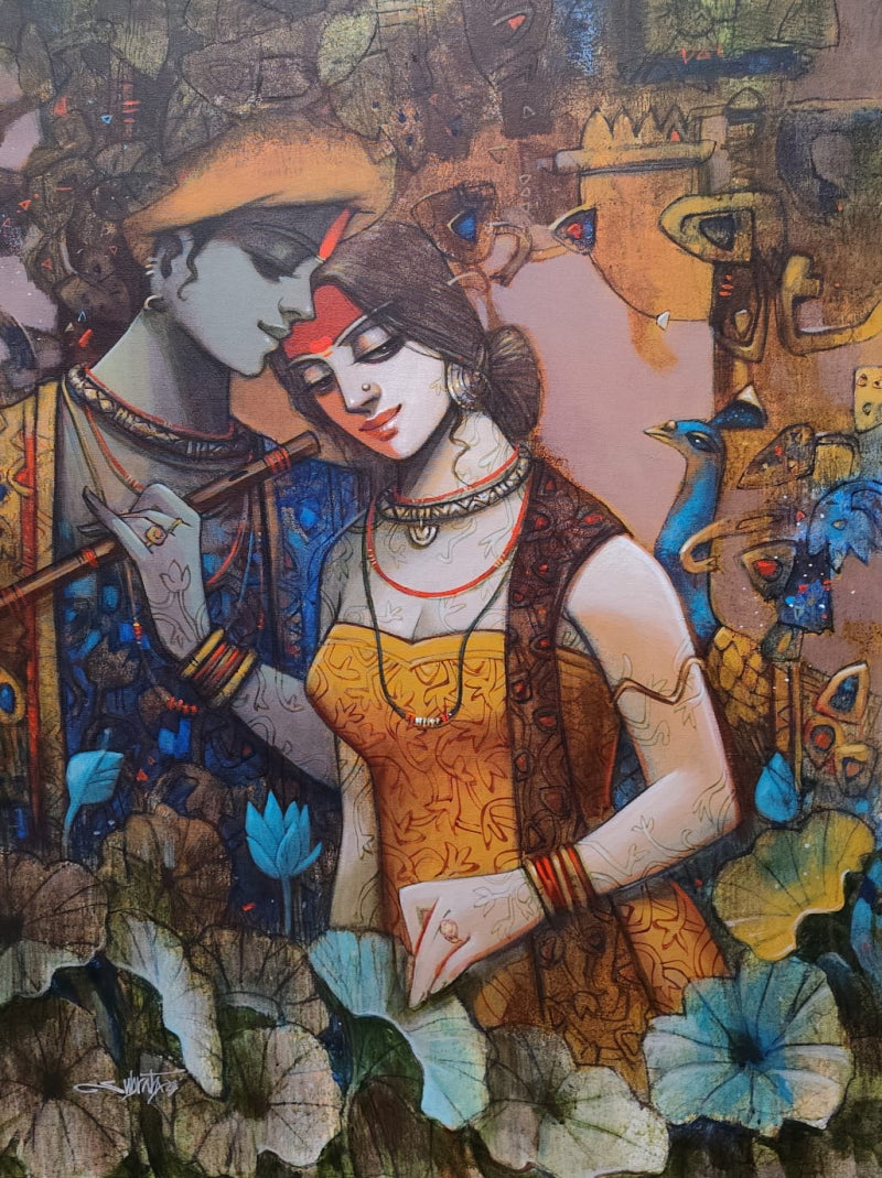 Tune Of Life 5' figurative acrylic painting by artist Subrata Das, 48x36 inch, on canvas