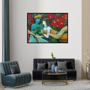 Preview of 'Tune Of Love 1' Painting by Subrata Das shown on a wall in a furnished room.