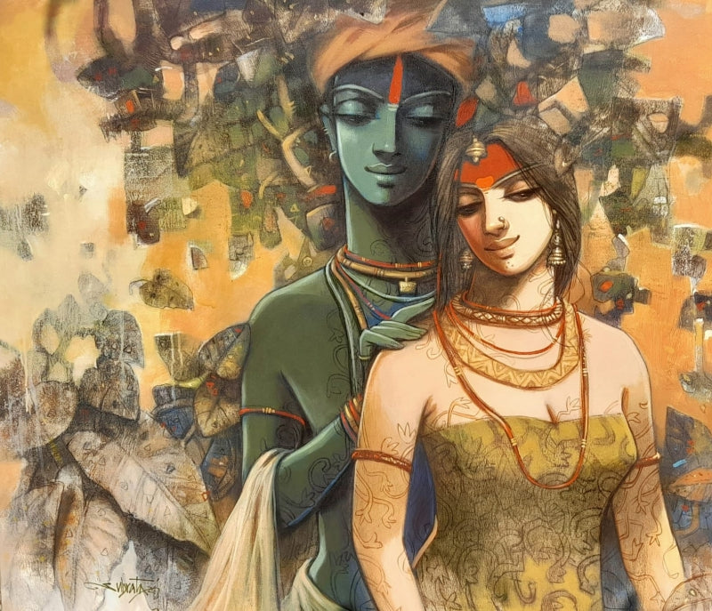 Tune Of Love 2' figurative acrylic painting by artist Subrata Das, 42x48 inch, on canvas