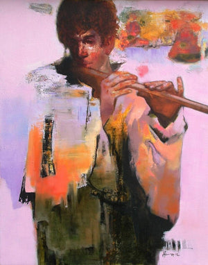 Tune Of Freedom 6 by Ajay Deshpande, Original Oil Figurative Painting on Canvas, Medium Vertical Wall Art