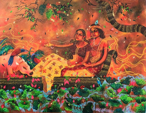 Tune Of Love (Journey of Love) by Lisha N T, Original Acrylic Religious Painting on Canvas, Medium Horizontal Wall Art