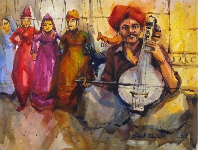 Tune Of Rajasthan' figurative watercolor painting by artist Subrata Malakar, 22x30 inch, on paper