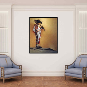 In-situ view of Tirthankar Biswas's 'In Tune (Flute Player)' painting in a room