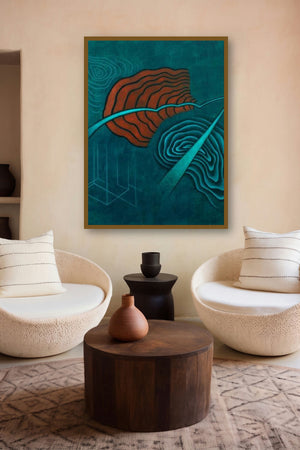 Turquoise Abstract by artist Santosh More displayed in a Contemporary Exhibition gallery