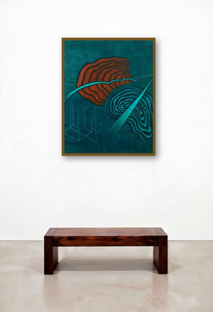 Turquoise Abstract by artist Santosh More displayed in a Eclectic Hotel Lobby