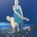 Figurative mixed media painting titled 'Twilight In A Virgin Beach', 72x60 inches, by artist Daina Mohapatra on Canvas