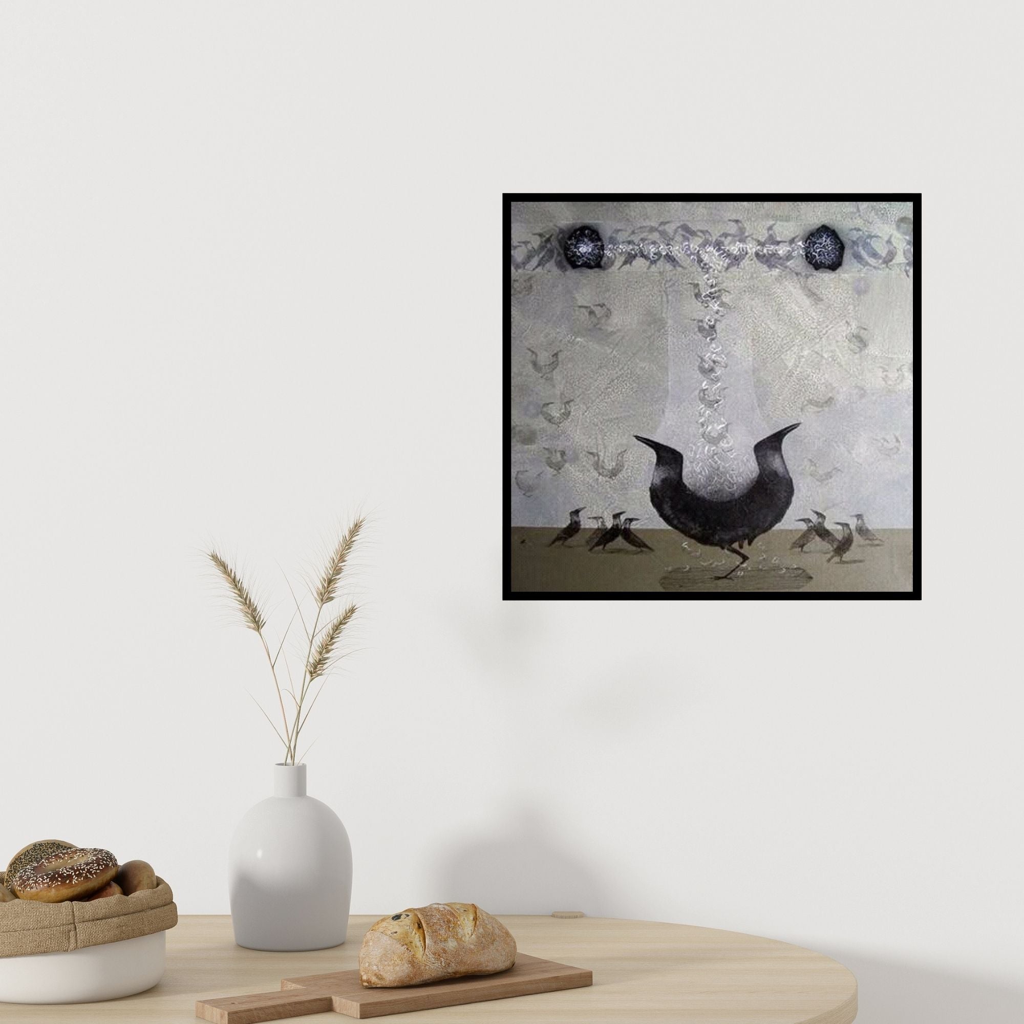 Preview of 'Twins (Emergent Forms)' Painting by Yogesh Lahane shown on a wall in a furnished room.