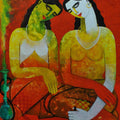 Figurative acrylic painting titled 'Twins', 36x26 inches, by artist Appam Raghavendra on Canvas