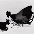 Two Hen' animals ink drawing by artist Ashok Hinge, 4x6 inch, on paper