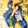Twosome' figurative oil painting by artist Kavita Tambolkar, 24x24 inch, on canvas