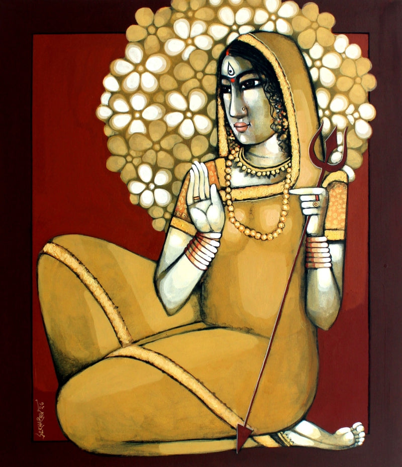 Uma 1' figurative acrylic painting by artist Sekhar Roy, 42x36 inch, on canvas
