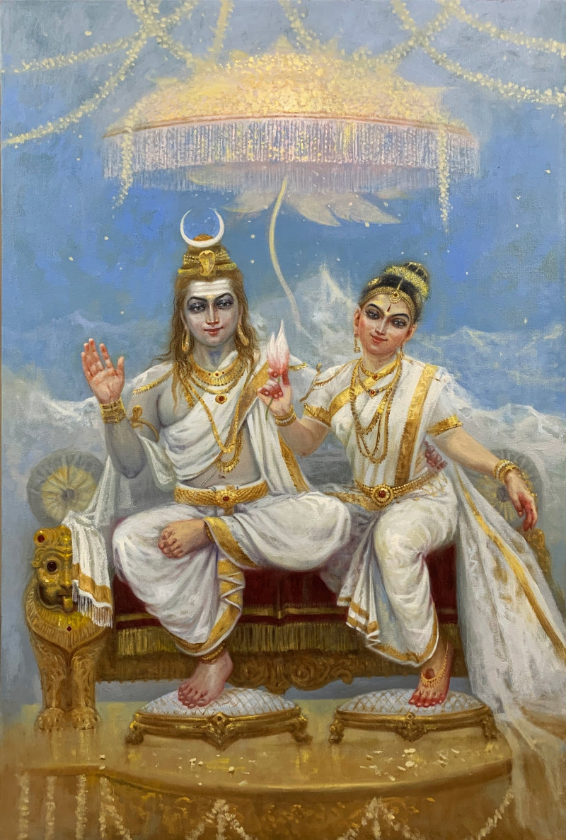 Uma Maheshwar' religious oil painting by artist Abhisarika Nayika, 36x24 inch, on canvas