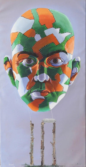 Umpire (Untitled) by Bijay Biswaal, Original Acrylic Figurative Painting on Canvas, Medium Vertical Wall Art